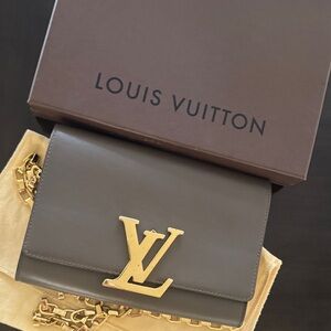 Louis Vuitton Taupe and Gold Chain Clutch